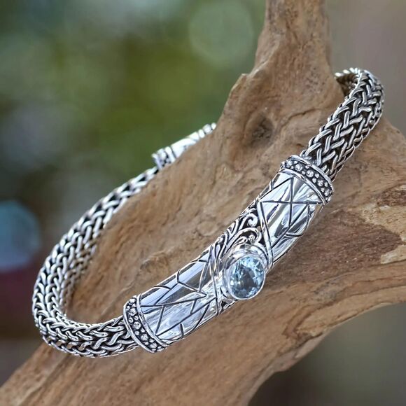 Novica Fair Trade Balinese Blue Topaz and Sterling Silver Bracelet "Meditate" - Picture 1 of 7